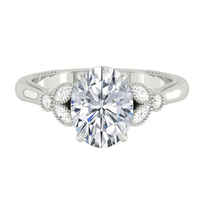 Oval Diamond Engagement Ring with Marquise and Round cut and milgrain accent Band in Gold or Platinum, Manila, Philippines