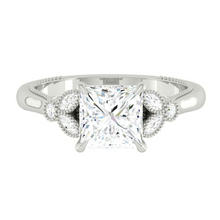 Load image into Gallery viewer, Princess Diamond Engagement Ring with Marquise and Round cut and milgrain accent Band in Gold or Platinum, Manila, Philippines