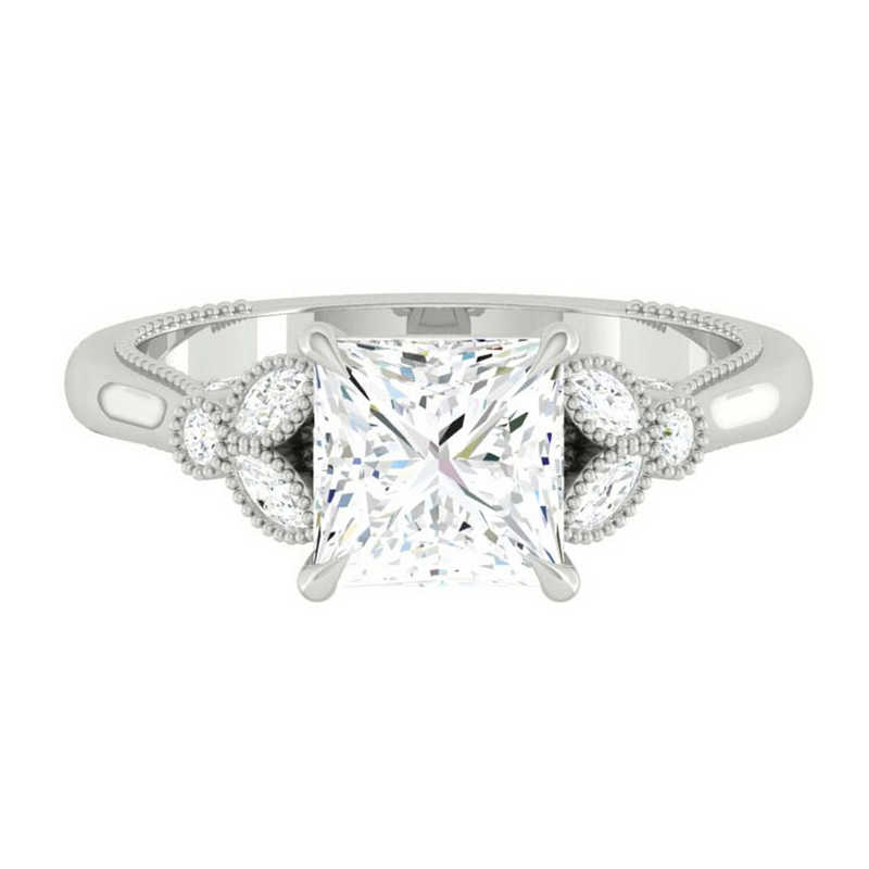 Princess Diamond Engagement Ring with Marquise and Round cut and milgrain accent Band in Gold or Platinum, Manila, Philippines