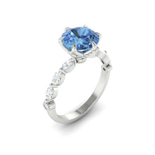 Load image into Gallery viewer, Blue Round Diamond Engagement Ring with Marquise and Round Accent Band with Petal Prong in Gold or Platinum, Manila Philippines