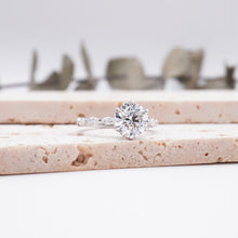 Load image into Gallery viewer, Round Diamond Engagement Ring with Marquise and Round Accent Band with Petal Prong in Gold or Platinum, Manila Philippines