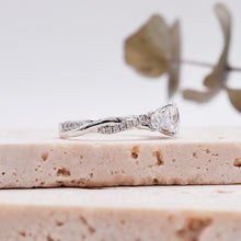 Load image into Gallery viewer, Trio Diamond Engagement Ring with Pave Twisting Gold Platinum band Philippines