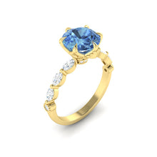 Load image into Gallery viewer, Blue Round Diamond Engagement Ring with Marquise and Round Accent Band with Petal Prong in Gold or Platinum, Manila Philippines
