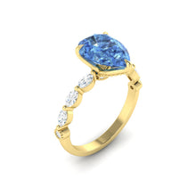 Load image into Gallery viewer, Blue Pear Diamond Engagement Ring with Marquise and Round Accent Band with Petal Prong in Gold or Platinum, Manila Philippines