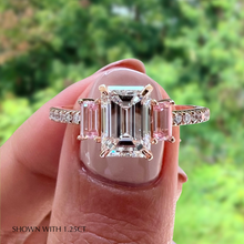 Load image into Gallery viewer, three stone emerald cut Pink diamond engagement ring
