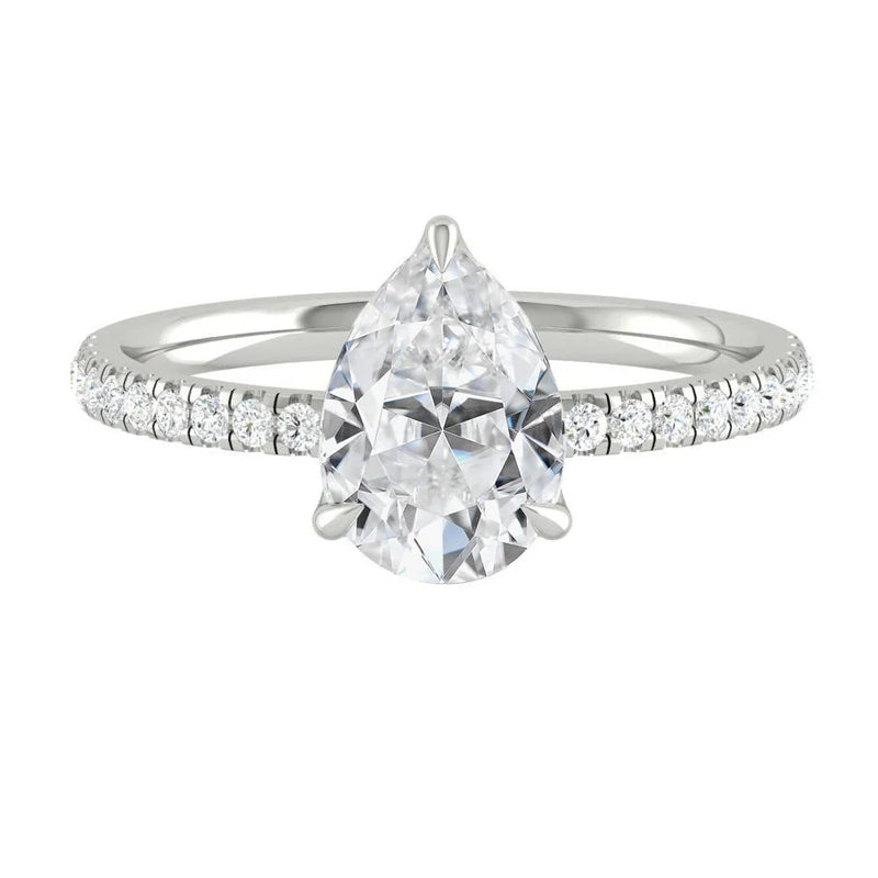 Lucia Halo Pavé Pear Natural Diamond 0.79ct D VS2 Ex GIA Platinum