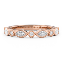 Load image into Gallery viewer, LUCCE Round and Marquise Diamond Wedding Ring with Bezel and Milgrain Setting in Gold or Platinum
