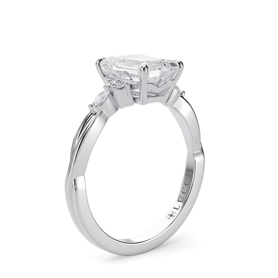 Load image into Gallery viewer, LUCCE Twisting Cluster Emerald and Radiant Diamond in  Low Basket Setting Engagement Ring in Gold or Platinum
