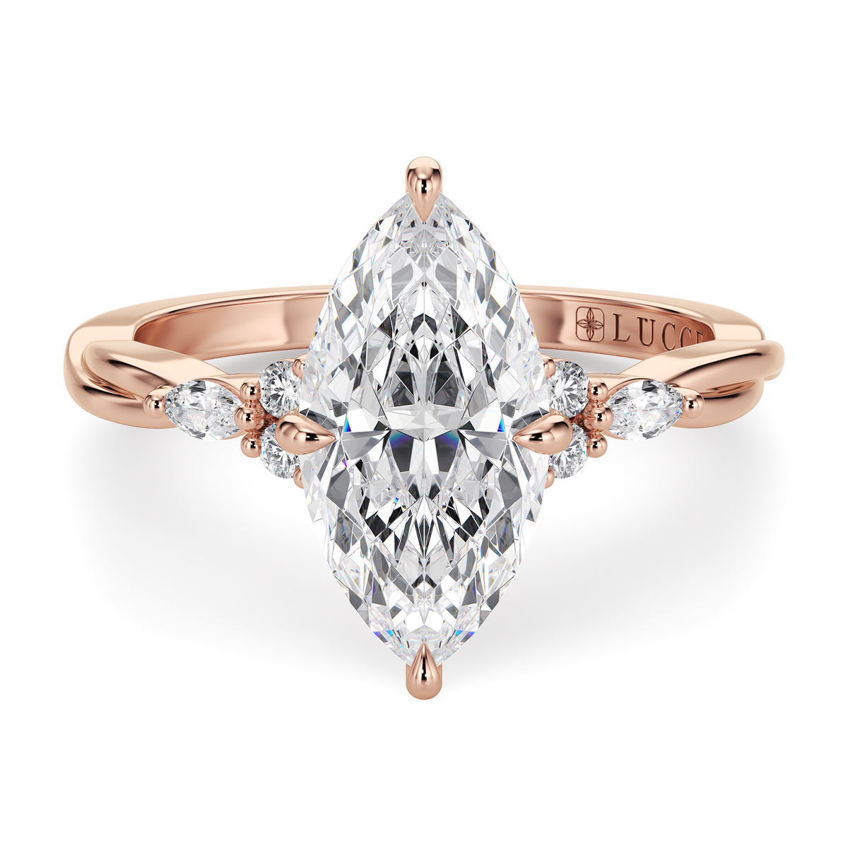Load image into Gallery viewer, LUCCE Twisting Cluster Marquise Diamond in Low Basket Setting Engagement Ring in Gold or Platinum
