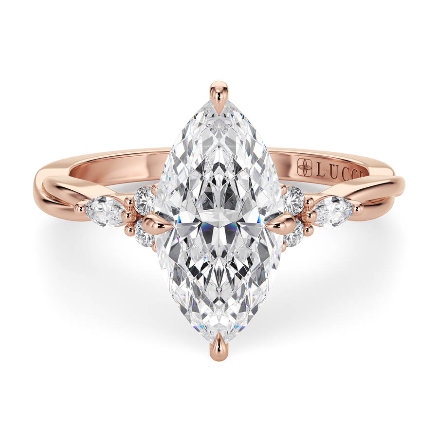 Load image into Gallery viewer, LUCCE Twisting Cluster Marquise Diamond in Low Basket Setting Engagement Ring in Gold or Platinum
