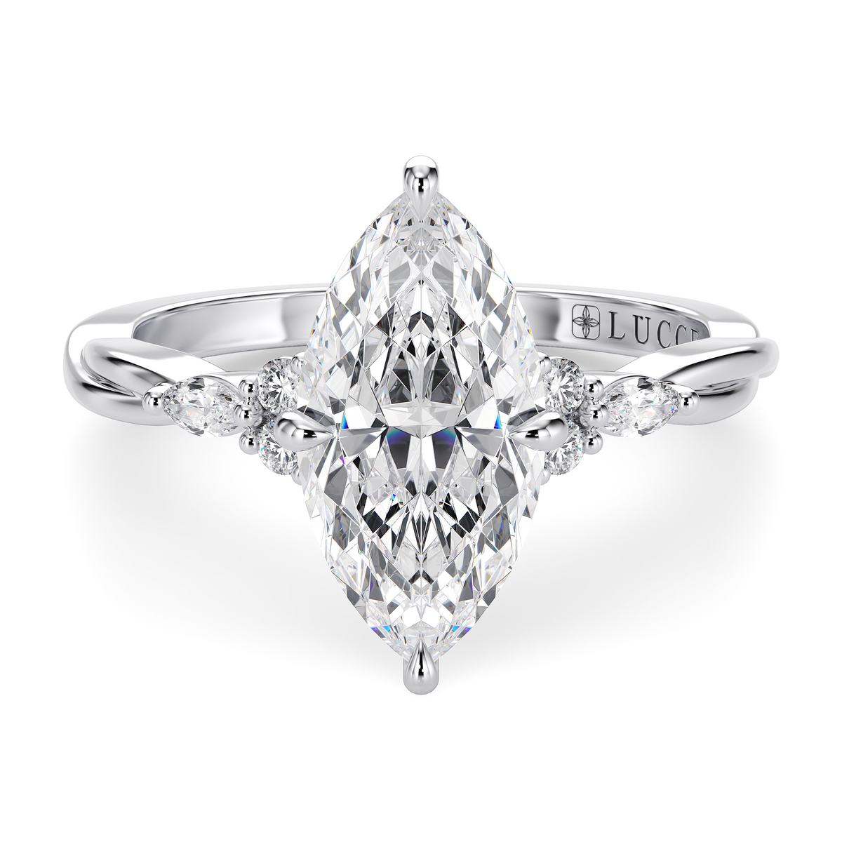 Load image into Gallery viewer, LUCCE Twisting Cluster Marquise Diamond in Low Basket Setting Engagement Ring in Gold or Platinum
