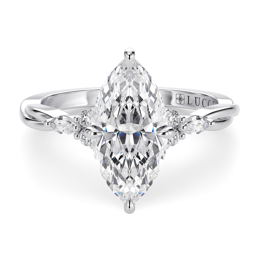 Load image into Gallery viewer, LUCCE Twisting Cluster Marquise Diamond in Low Basket Setting Engagement Ring in Gold or Platinum
