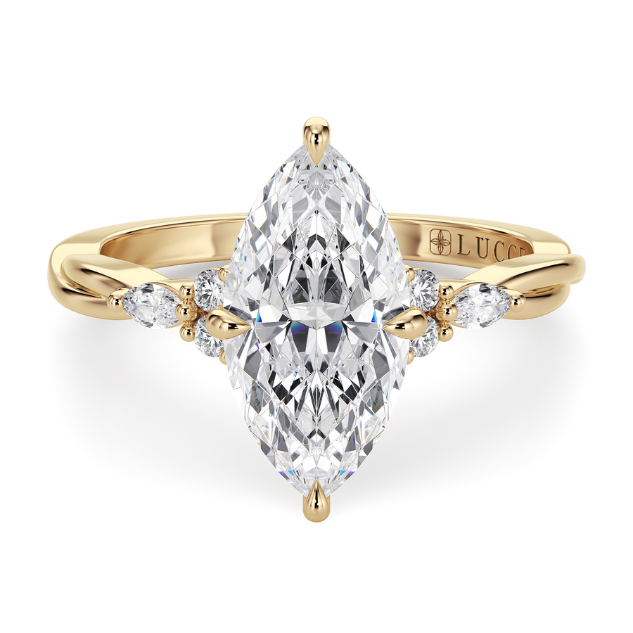 Load image into Gallery viewer, LUCCE Twisting Cluster Marquise Diamond in Low Basket Setting Engagement Ring in Gold or Platinum
