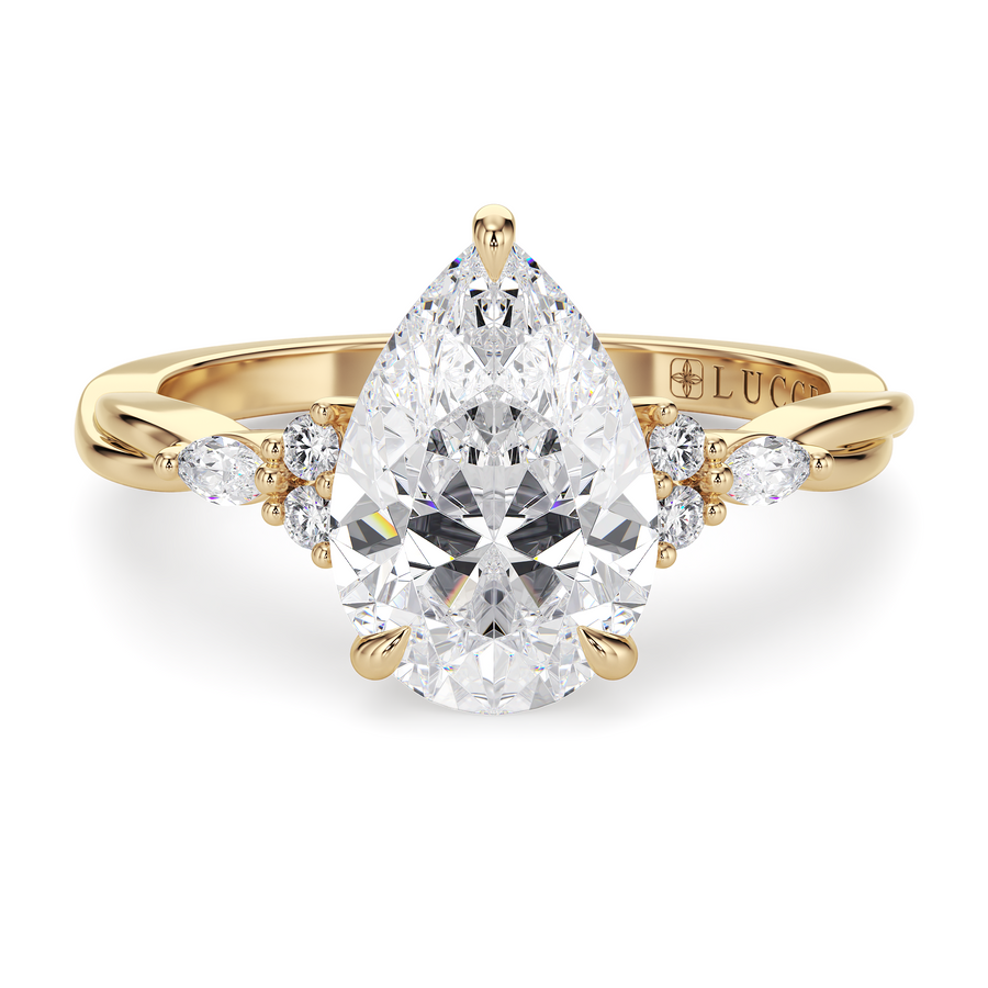 Load image into Gallery viewer, LUCCE Twisting Cluster Pear Diamond in  Low Basket Setting Engagement Ring in Gold or Platinum

