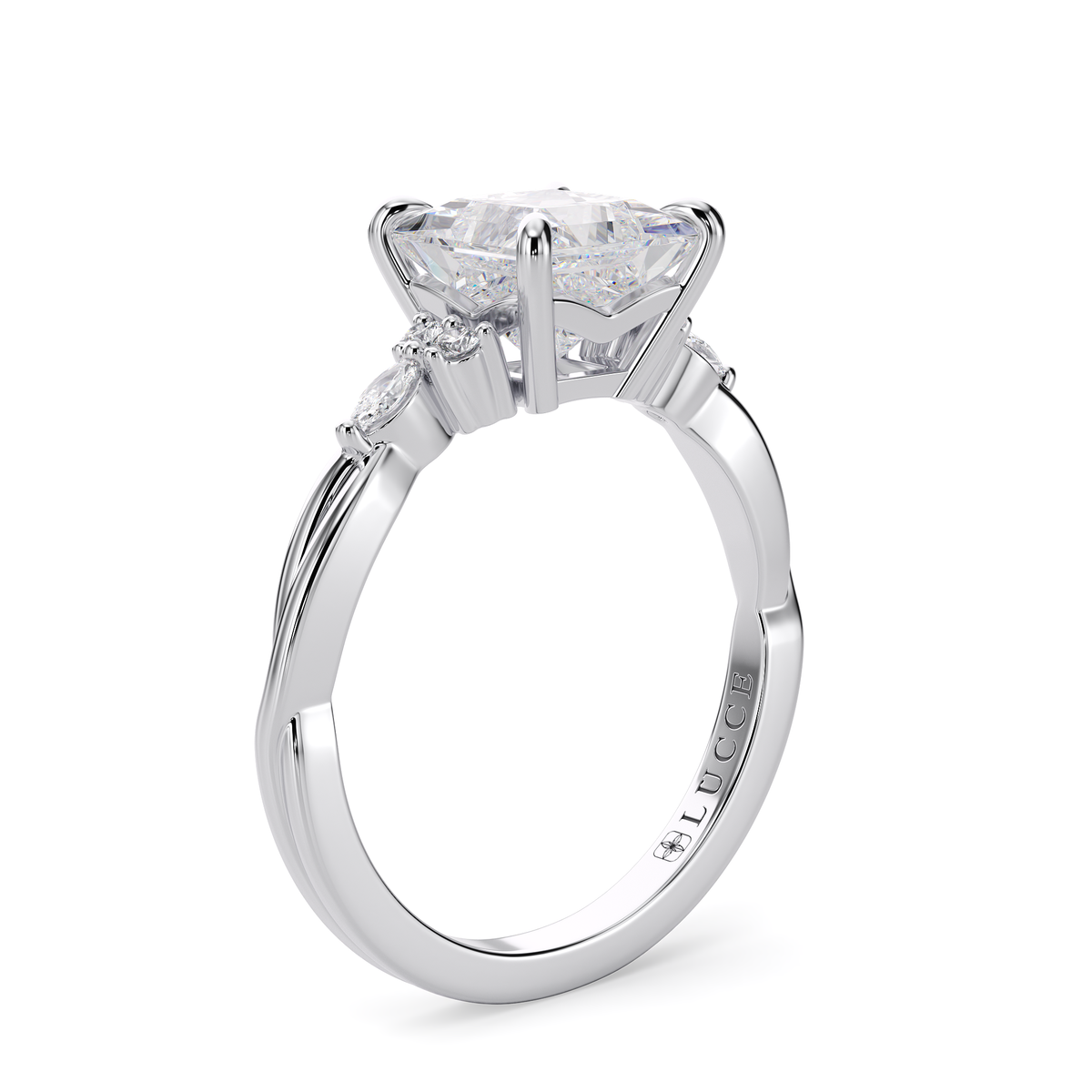 Load image into Gallery viewer, LUCCE Twisting Cluster Princess  and Cushion Diamond in Low Basket Setting Engagement Ring in Gold or Platinum
