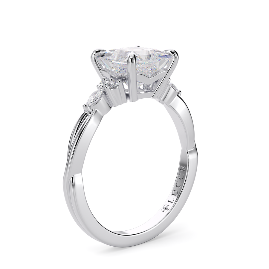 Load image into Gallery viewer, LUCCE Twisting Cluster Princess and Cushion Diamond in Low Basket Setting Engagement Ring in Gold or Platinum
