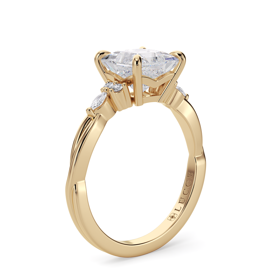Load image into Gallery viewer, LUCCE Twisting Cluster Princess and  Cushion Diamond in Low Basket Setting Engagement Ring in Gold or Platinum
