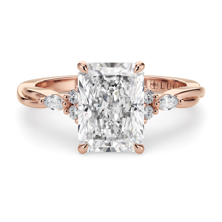 Load image into Gallery viewer, LUCCE Twisting Cluster Radiant Diamond in Low Basket Setting Engagement Ring in Gold or Platinum
