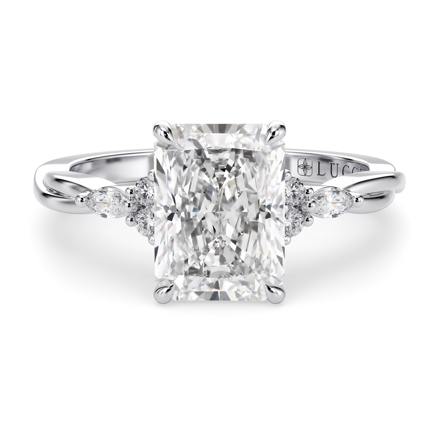 Load image into Gallery viewer, LUCCE Twisting Cluster Radiant Diamond in Low Basket Setting Engagement Ring in Gold or Platinum
