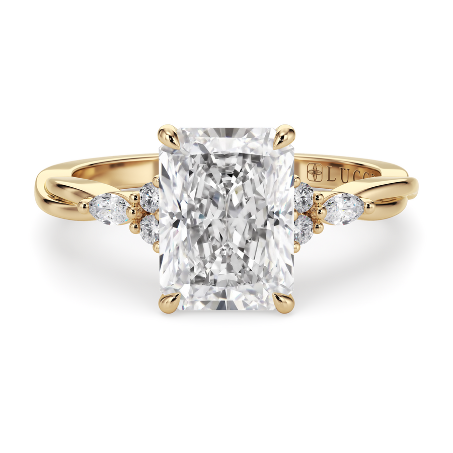 Load image into Gallery viewer, LUCCE Twisting Cluster Radiant Diamond in Low Basket Setting Engagement Ring in Gold or Platinum
