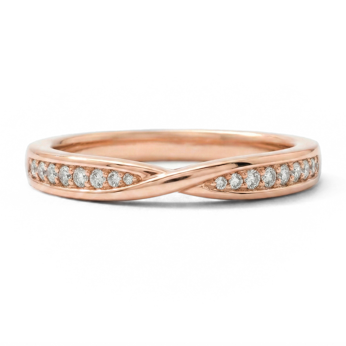 Load image into Gallery viewer, Half Eternity Twisted Pavé Round Diamond Wedding Ring in Gold or Platinum
