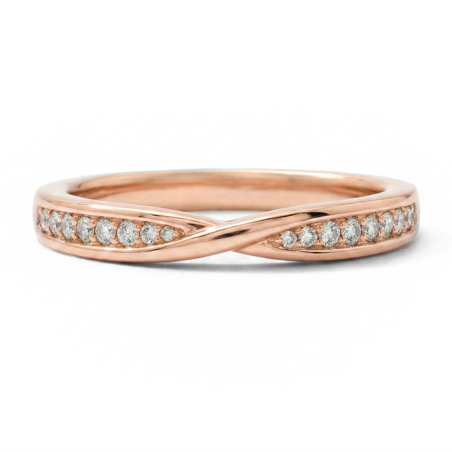 Load image into Gallery viewer, Half Eternity Twisted Pavé Round Diamond Wedding Ring in Gold or Platinum
