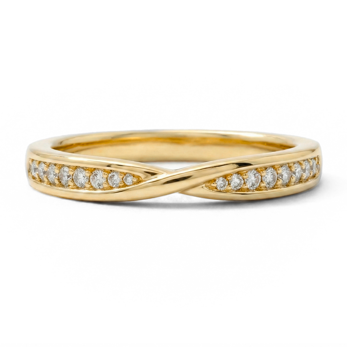 Load image into Gallery viewer, Half Eternity Twisted Pavé Round Diamond Wedding Ring in Gold or Platinum
