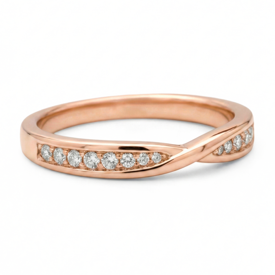 Load image into Gallery viewer, Half Eternity Twisted Pavé Round Diamond Wedding Ring in Gold or Platinum
