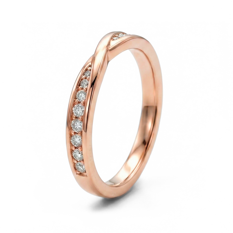Load image into Gallery viewer, Half Eternity Twisted Pavé Round Diamond Wedding Ring in Gold or Platinum
