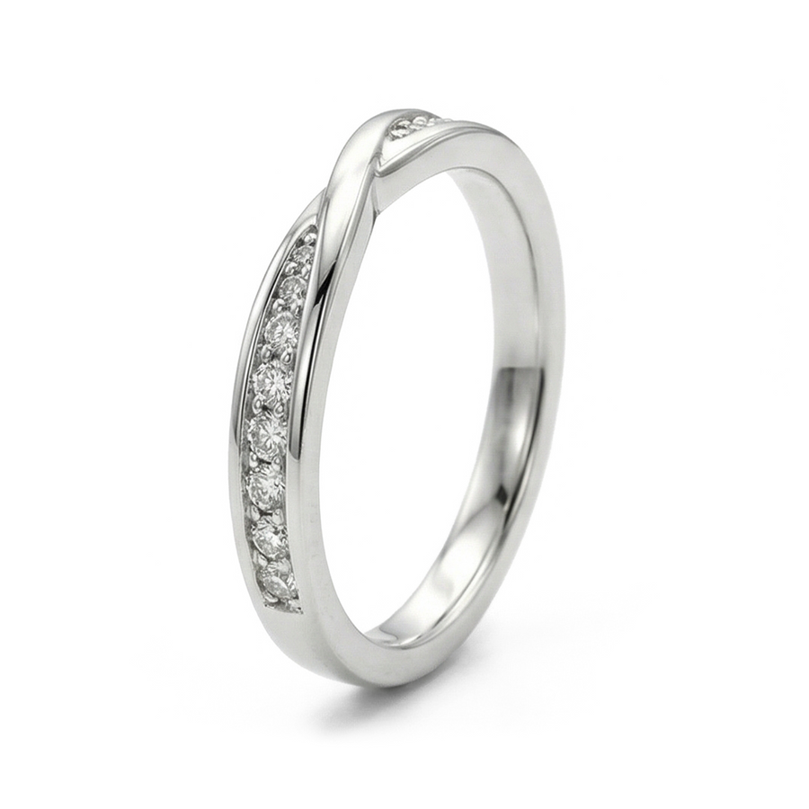 Load image into Gallery viewer, Half Eternity Twisted Pavé Round Diamond Wedding Ring in Gold or Platinum
