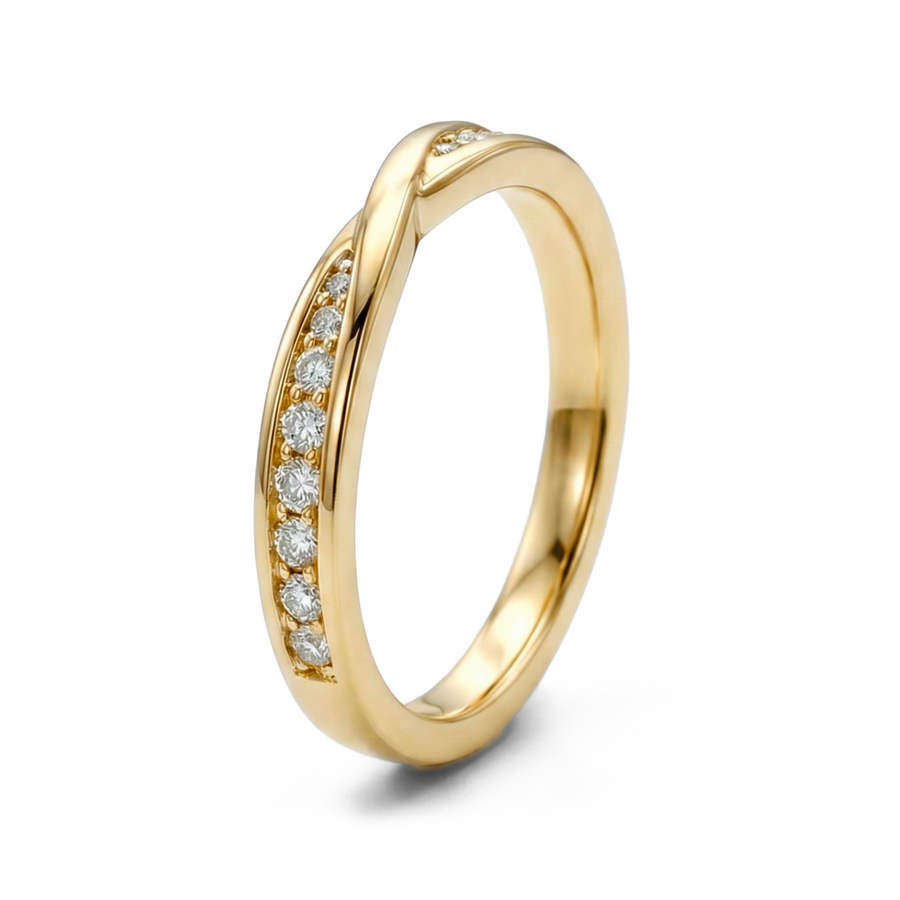 Load image into Gallery viewer, Half Eternity Twisted Pavé Round Diamond Wedding Ring in Gold or Platinum
