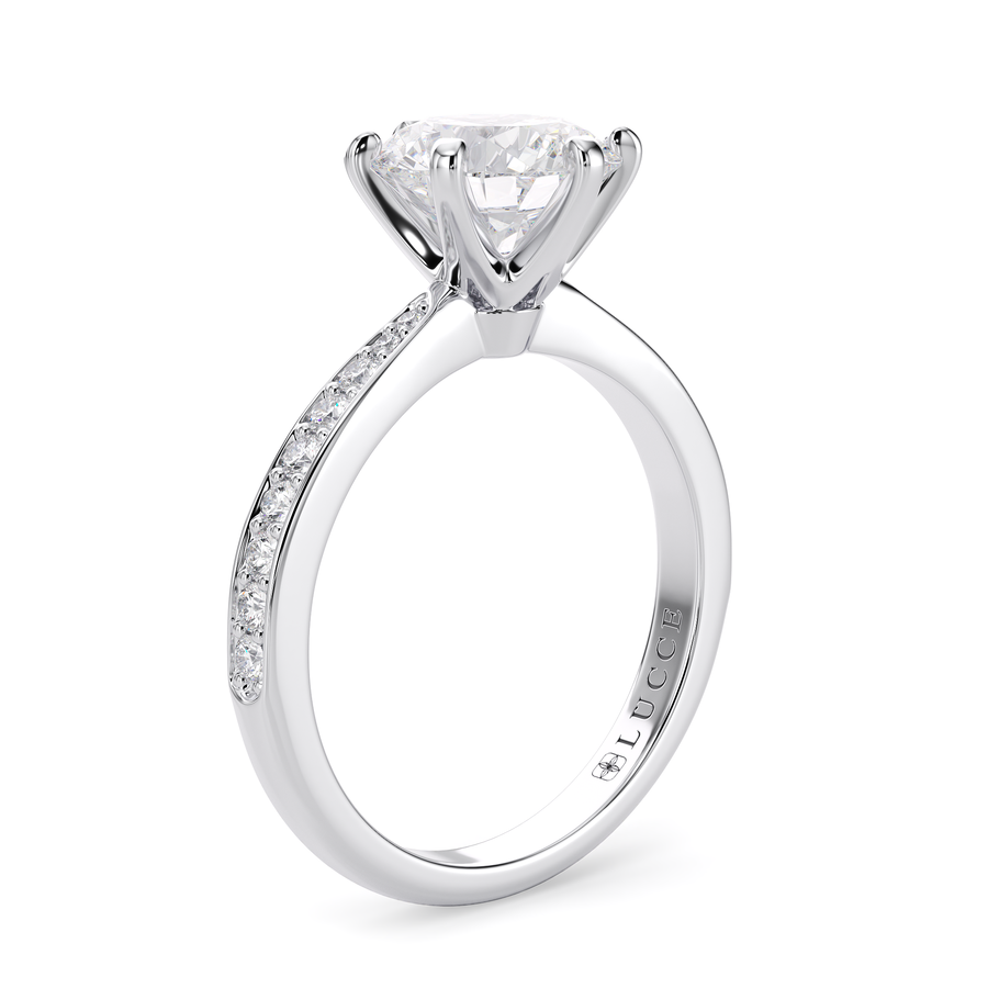 Load image into Gallery viewer, LUCCE Pave Round Diamond with Classic Crown Tab Prongs Engagement Ring in Gold or Platinum
