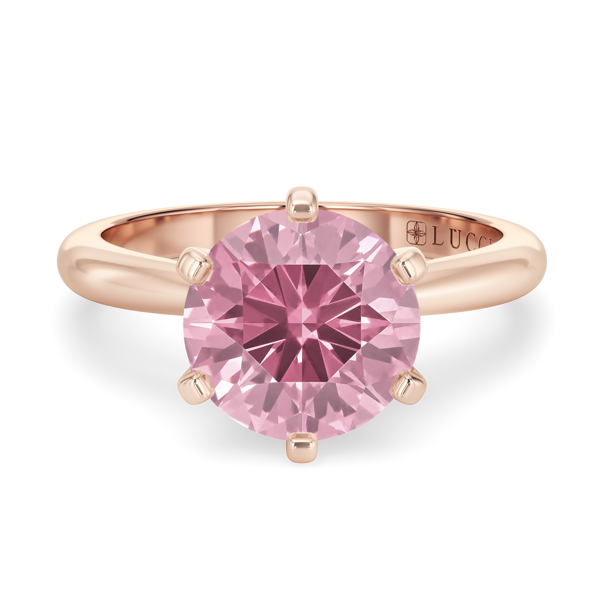 Load image into Gallery viewer, LUCCE Solitaire Round Pink Sapphire with Classic Crown Tab Prongs Engagement Ring in Gold or Platinum
