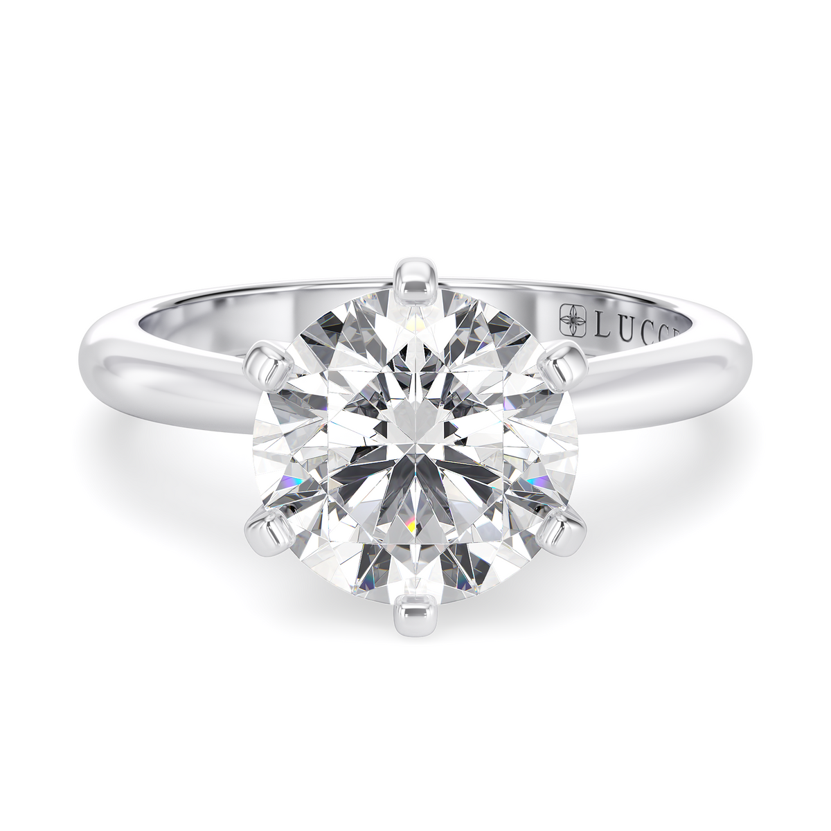 Load image into Gallery viewer, LUCCE Solitaire Round Diamond with Classic Crown Tab Prongs Engagement Ring in Gold or Platinum
