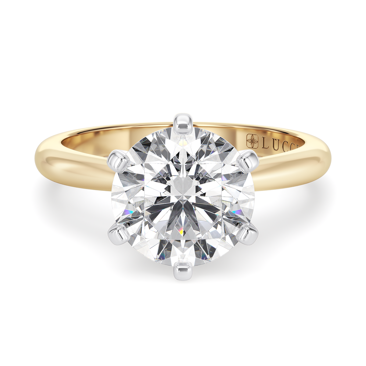 Load image into Gallery viewer, LUCCE Solitaire Round Diamond with Classic Crown Tab Prongs Engagement Ring in Gold or Platinum
