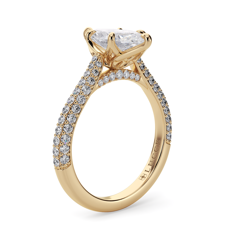 Load image into Gallery viewer, LUCCE Cathedral Marquise Diamond Tri-row Pavé Engagement Ring with Petal Prongs and Hidden Accent Stones in Gold or Platinum
