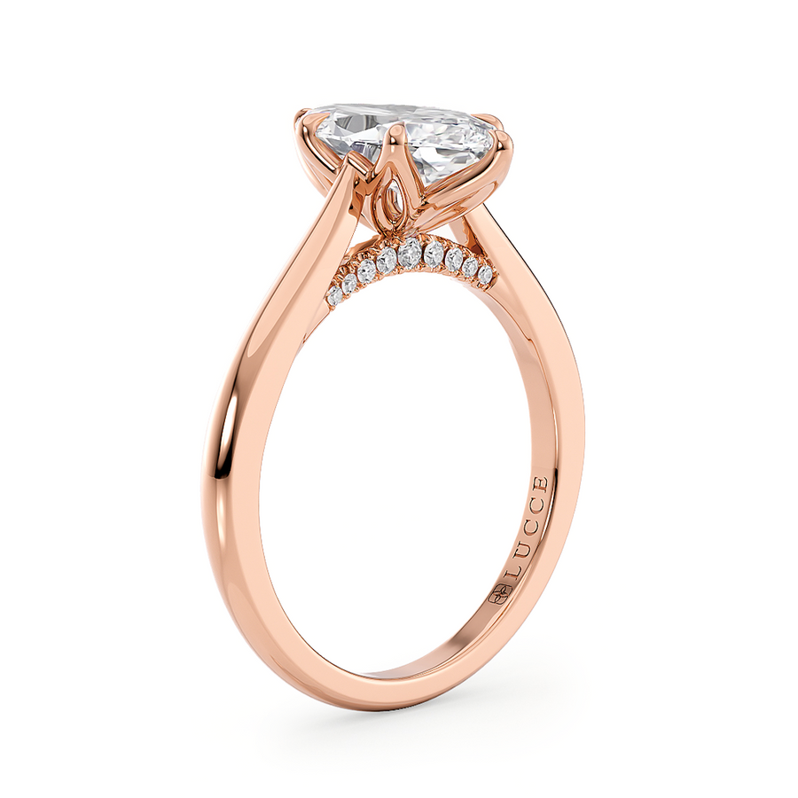 Load image into Gallery viewer, LUCCE Cathedral Marquise Diamond Solitaire Engagement Ring with Petal Prongs and Hidden Accent Stones in Gold or Platinum
