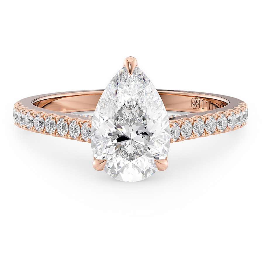 Load image into Gallery viewer, LUCCE Cathedral Pear Diamond Pave Engagement Ring with Petal Prongs and Hidden Accent Stones in Gold or Platinum

