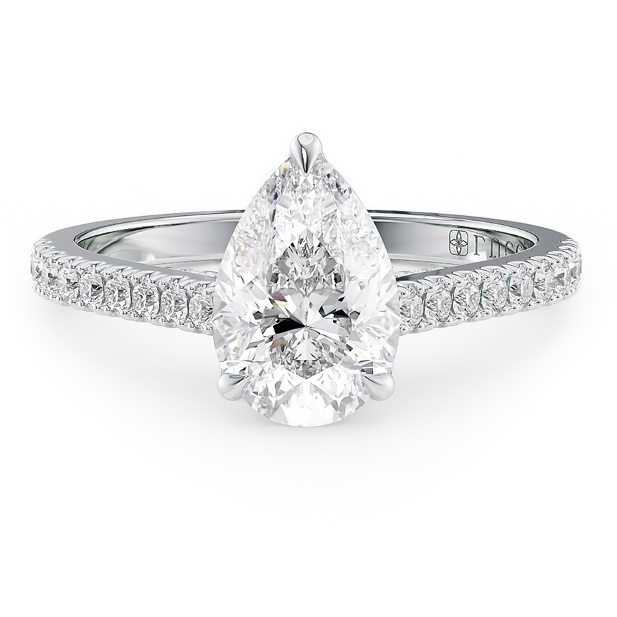 Load image into Gallery viewer, LUCCE Cathedral Pear Diamond Pave Engagement Ring with Petal Prongs and Hidden Accent Stones in Gold or Platinum
