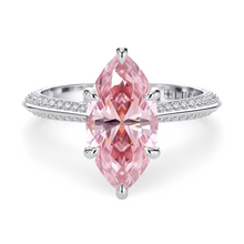 Load image into Gallery viewer, ECUADORIAN Floral Pave Pink Marquise Diamond engagement ring with Knife Edge and petal prongs  in  White Gold or Platinum
