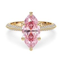 Load image into Gallery viewer, ECUADORIAN Floral Pave Pink Marquise Diamond engagement ring with Knife Edge and petal prongs  in  Yellow Gold
