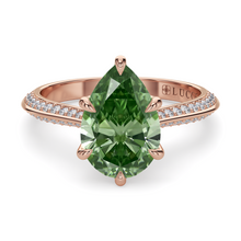 Load image into Gallery viewer, ECUADORIAN Floral Pave Green Diamond engagement ring with Knife Edge and petal prongs  in  Rose Gold
