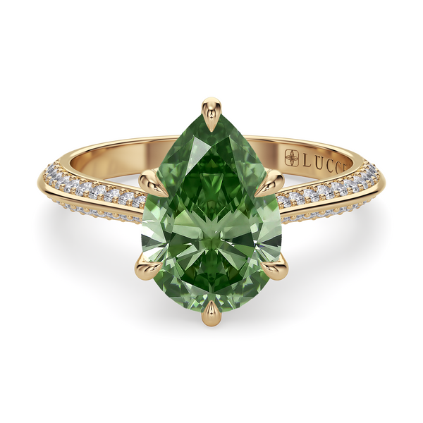 LUCCE ECUADORIAN™ Pavé Pear VERDANT™ Lab Diamond 3.03ct Fancy Vivid Green VS1 18K Yellow Gold