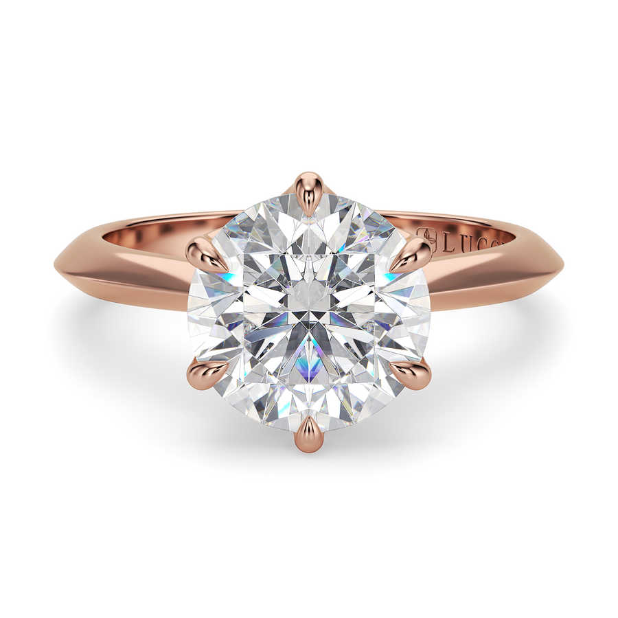 Load image into Gallery viewer, LUCCE Knife Edge Cathedral Round Diamond Solitaire Engagement Ring with Overlapping Petal Prongs in Gold or Platinum

