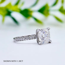 Load image into Gallery viewer, Cushion Moissanite Engagement Ring tri row band with hidden halo in gold
