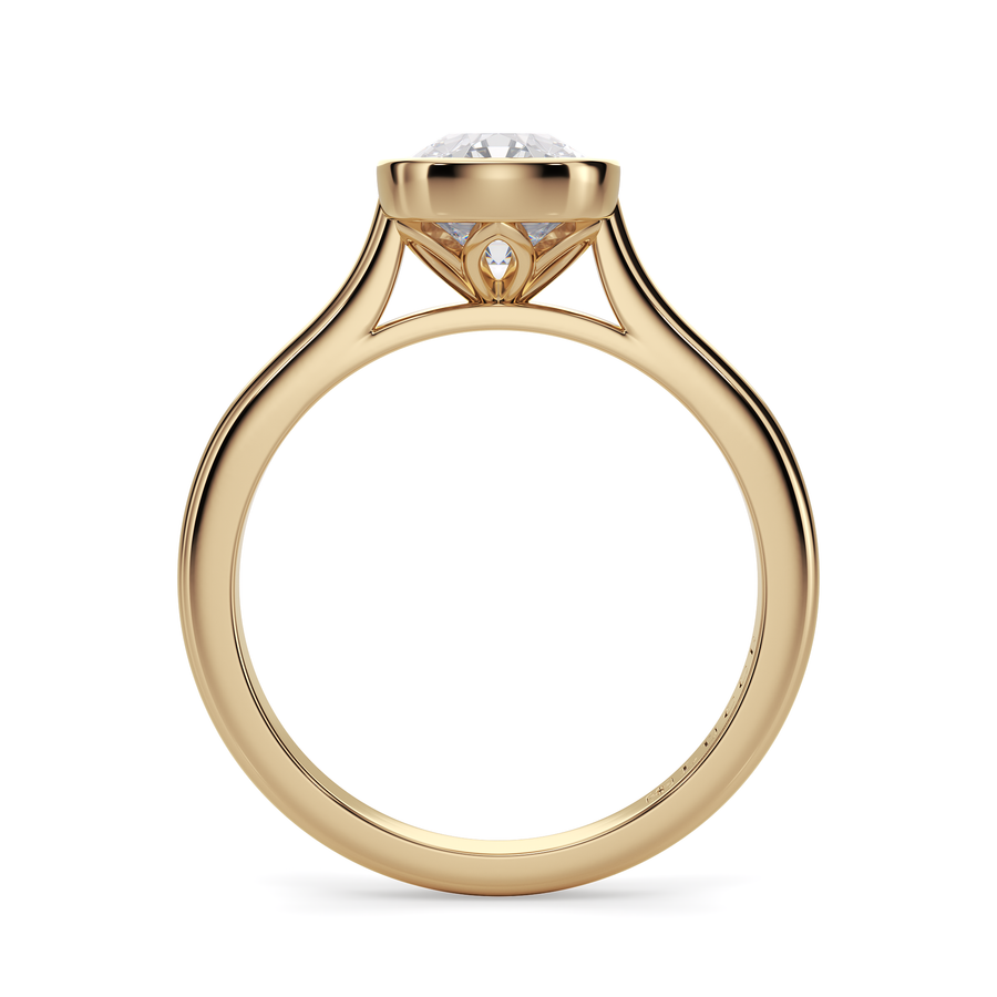 Load image into Gallery viewer, LUCCE Solitaire Cathedral Cushion Diamond in Bezel Setting with Hidden Petal Engagement Ring in Gold or Platinum
