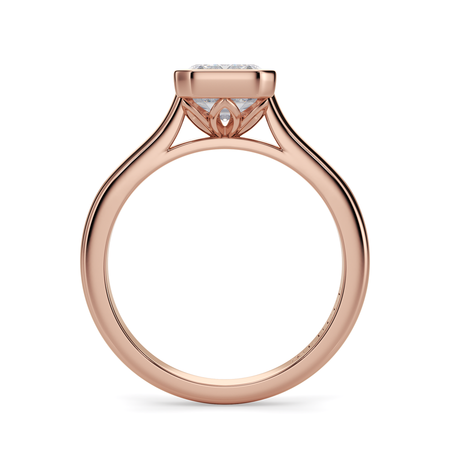 Load image into Gallery viewer, LUCCE Solitaire Cathedral Radiant Diamond in Bezel Setting with Hidden Petal Engagement Ring in Gold or Platinum
