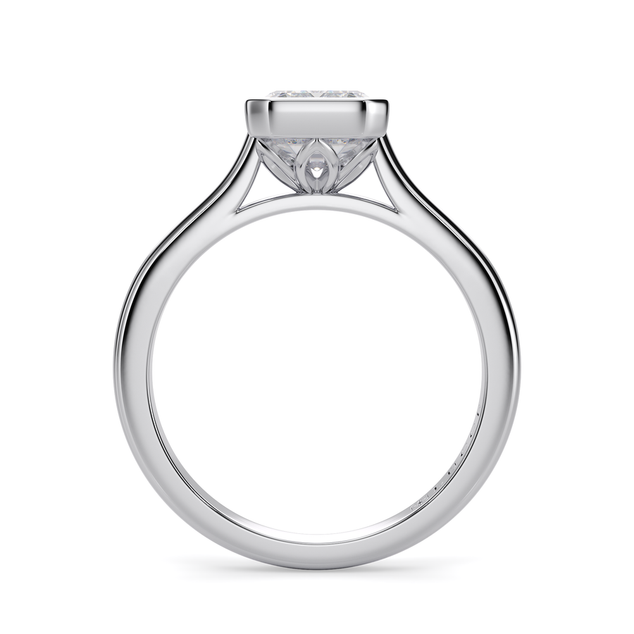 Load image into Gallery viewer, LUCCE Solitaire Cathedral Radiant Diamond in Bezel Setting with Hidden Petal Engagement Ring in Gold or Platinum

