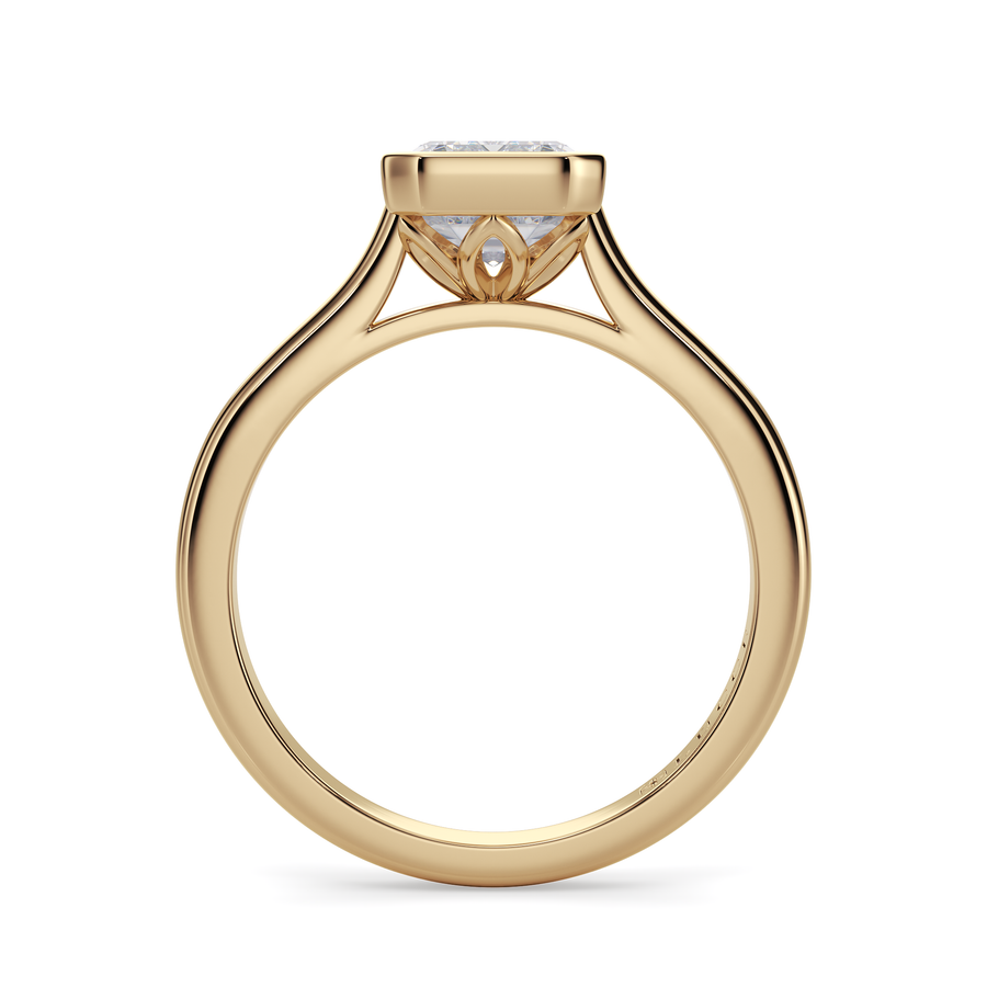 Load image into Gallery viewer, LUCCE Solitaire Cathedral Emerald Diamond in Bezel Setting with Hidden Petal Engagement Ring in Gold or Platinum
