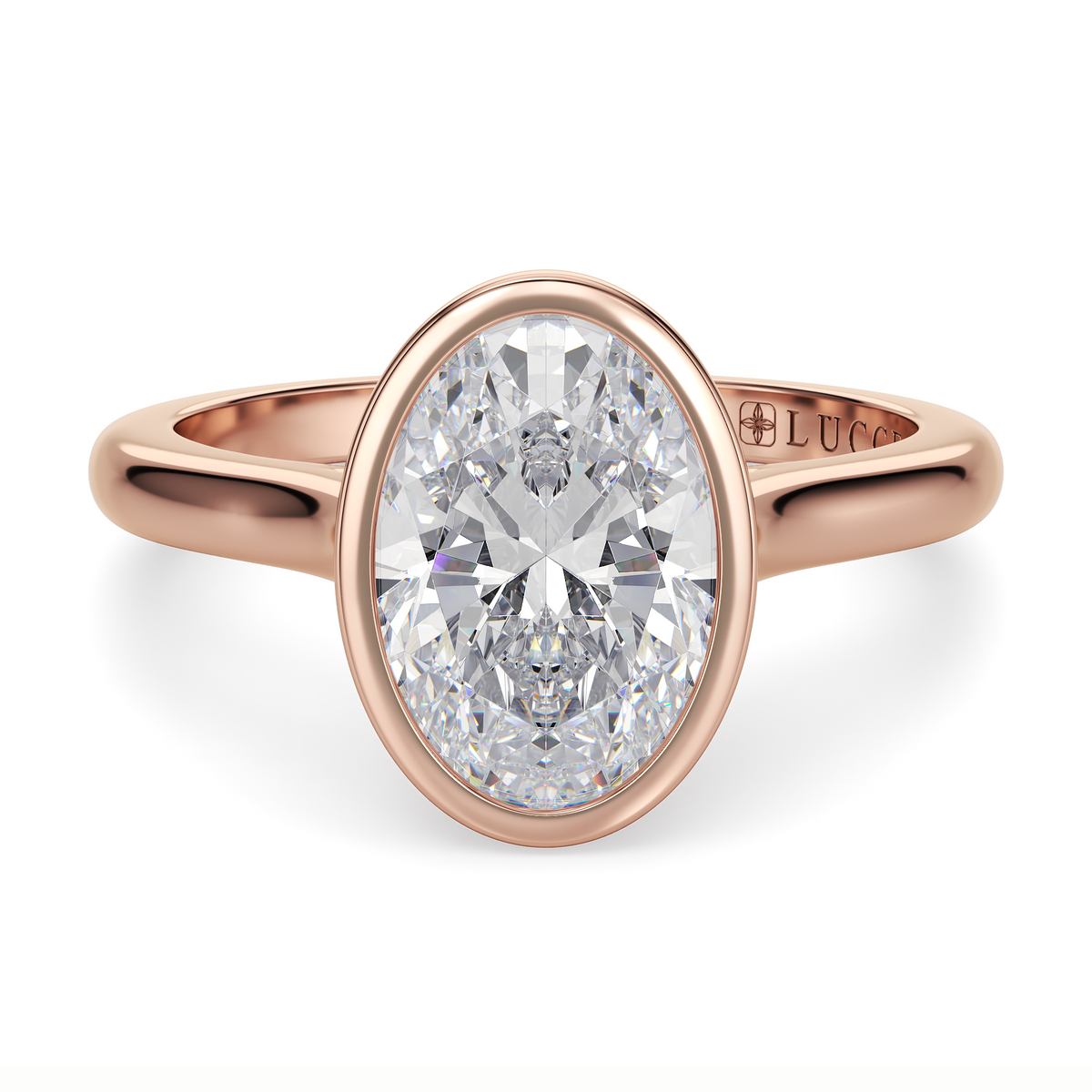 Load image into Gallery viewer, LUCCE Solitaire Cathedral Oval Diamond in Bezel Setting with Hidden Petal Engagement Ring in Gold or Platinum
